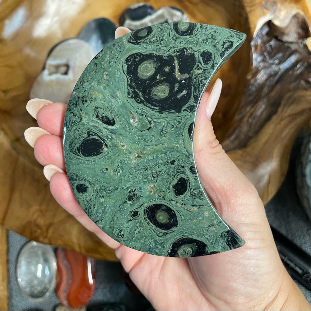 Green Kambaba Jasper Crescent Moon Décor